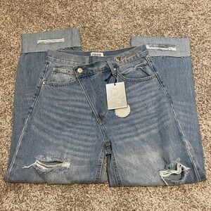 Insane Gene | Asymmetrical Button High-Waisted Distressed Jeans | 5/26 NWT